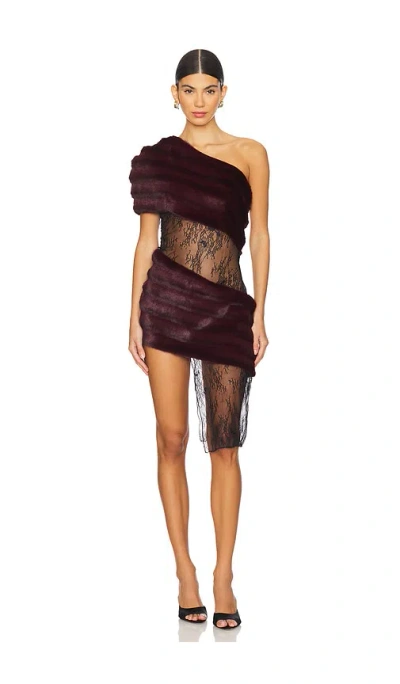 Kim Shui Aubergine Faux Fur Combo Dress In Bordeaux