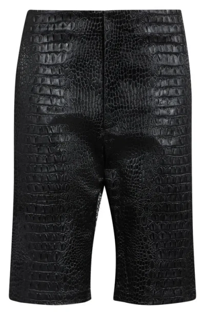 Kim Shui Bella Croc Embossed Faux Leather Bermuda Shorts In Black