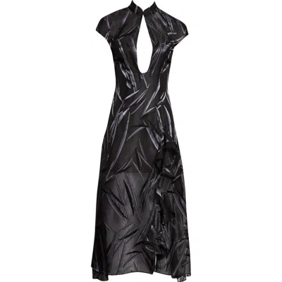 Kim Shui Chiffon Plunge Neck Dress In Black