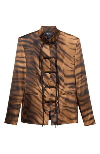 Kim Shui Chudeir Tiger Print Silk Blend Satin Jacket In Brown