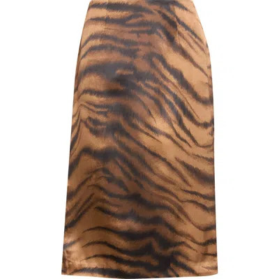 Kim Shui Chudeir Tiger Print Silk Satin Pencil Skirt In Multi