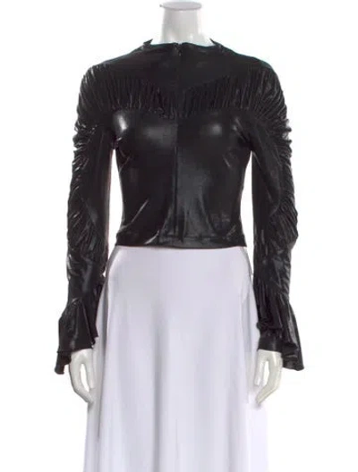 Pre-owned Kim Shui Crew Neck Long Sleeve Crop Top In Black