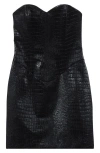 Kim Shui Croc Embossed Faux Leather Minidress In Black