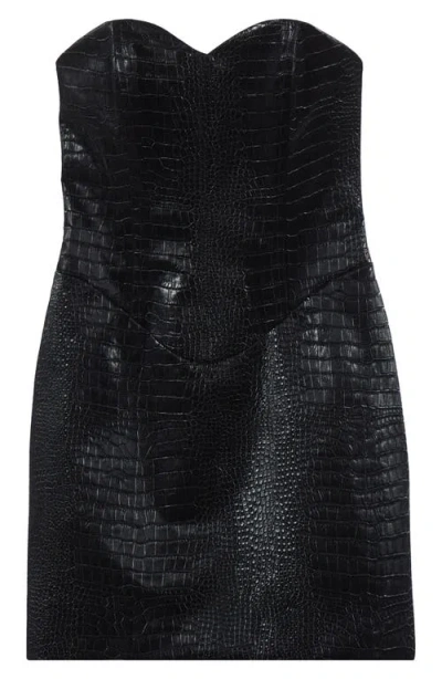 Kim Shui Croc Embossed Faux Leather Minidress In Black