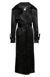 Kim Shui Croc Embossed Faux Leather Trench Coat In Black