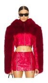 Kim Shui Cropped Faux Fur Hoodie Jacket In Red
