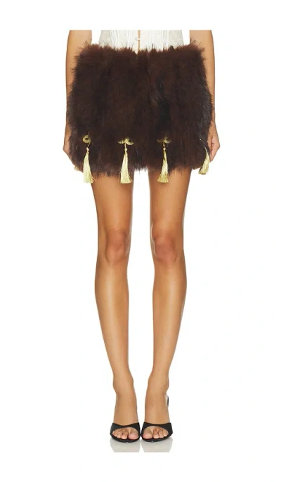 Kim Shui Elle Faux Fur Micro Mini Skirt In Brown