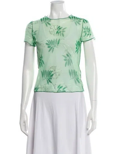 Pre-owned Kim Shui Floral Print Crew Neck Top In Green