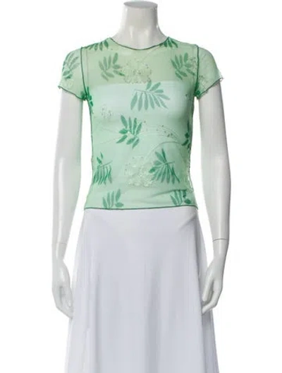 Pre-owned Kim Shui Floral Print Crew Neck Top In Green