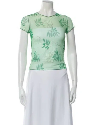 Pre-owned Kim Shui Floral Print Crew Neck Top In Green