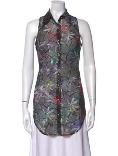 Pre-owned Kim Shui Floral Print Mock Neck Top In Black
