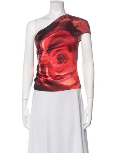 Pre-owned Kim Shui Floral Print One-shoulder Top In Red