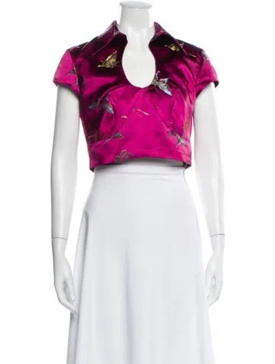 Pre-owned Kim Shui Floral Print Short Sleeve Crop Top In Pink