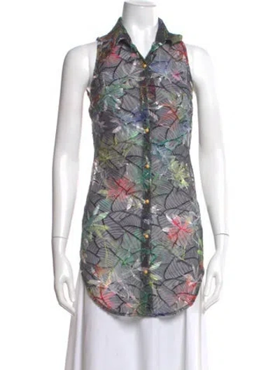 Pre-owned Kim Shui Floral Print Sleeveless Button-up Top In Black