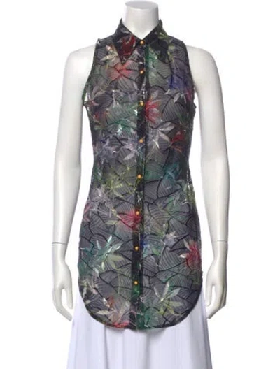 Pre-owned Kim Shui Floral Print Sleeveless Button-up Top In Black