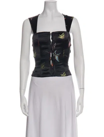 Pre-owned Kim Shui Floral Print Square Neckline Crop Top In Green