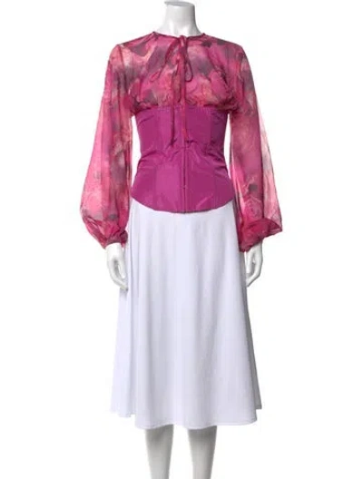 Pre-owned Kim Shui Floral Print Tie Neck Blouse In Pink