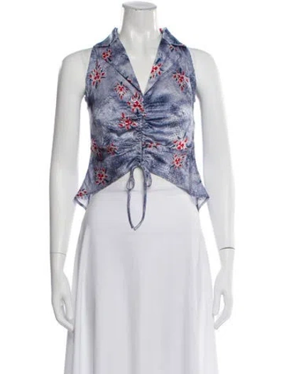Pre-owned Kim Shui Floral Print V-neck Crop Top In Blue