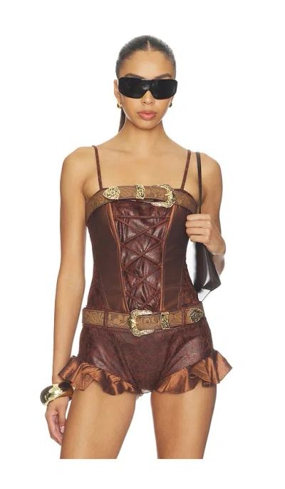 Kim Shui Frontier Lace-up Corset Top In Brown