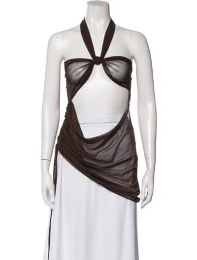 Pre-owned Kim Shui Halterneck Sleeveless Crop Top In Brown