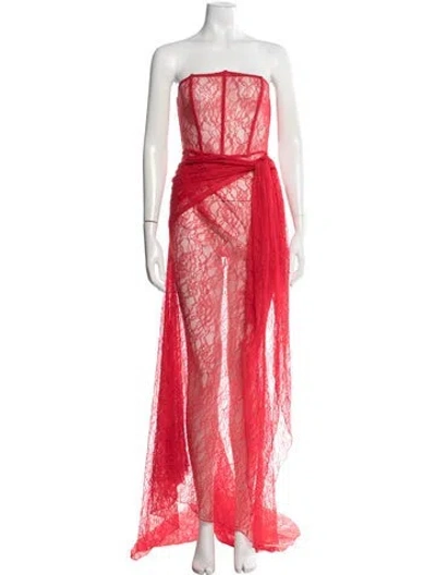 Pre-owned Kim Shui Lace Pattern Long Dress In Red