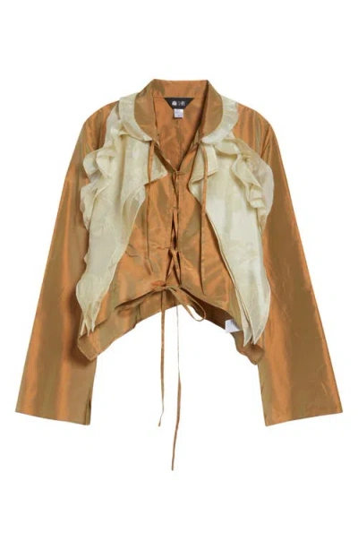 Kim Shui Larsen Crop Silk Lace-up Top In Brown