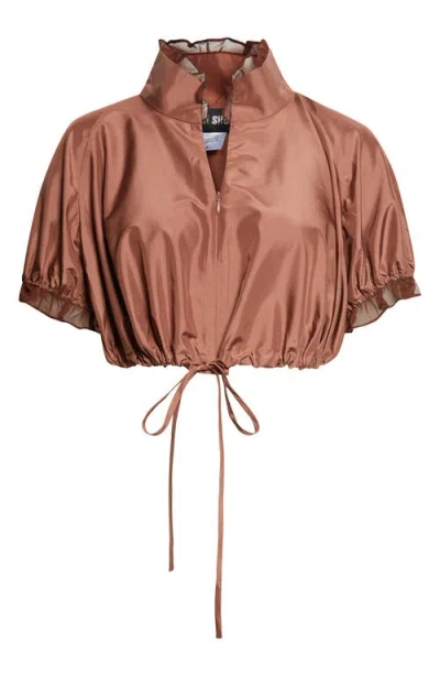 Kim Shui Luana Crop Silk Taffeta Puff Top In Brown