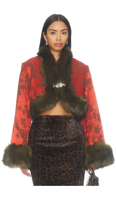 Kim Shui Moon Silk Brocade Cropped Jacket In Animal Print