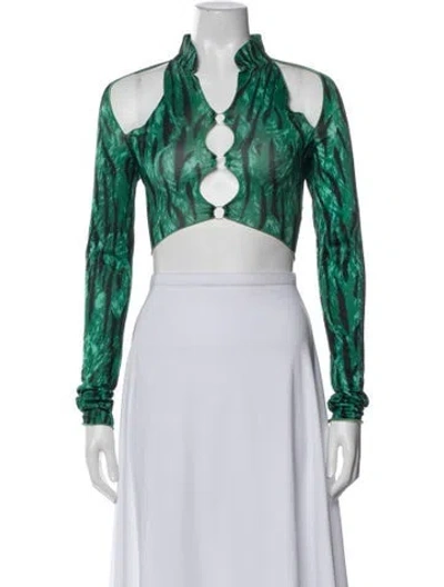 Pre-owned Kim Shui Printed Asymmetrical Crop Top In Green
