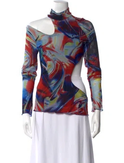 Pre-owned Kim Shui Printed Cowl Neck Blouse In Blue