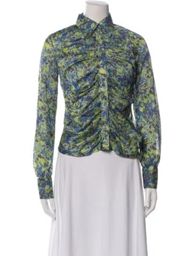 Pre-owned Kim Shui Printed Long Sleeve Button-up Top In Blue