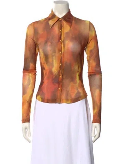 Pre-owned Kim Shui Printed Long Sleeve Button-up Top In Orange