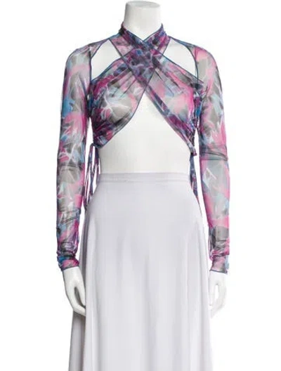 Pre-owned Kim Shui Printed Mock Neck Crop Top W/ Tags In Pink