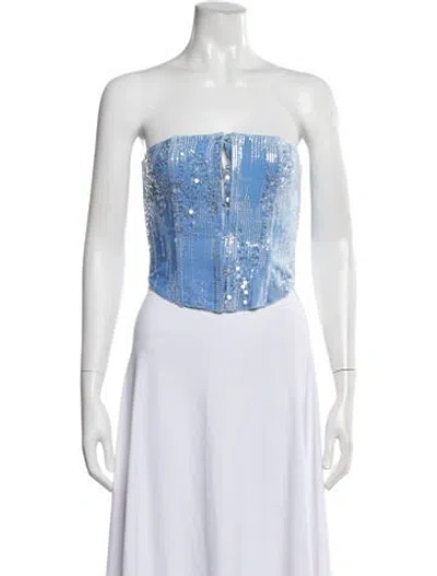 Pre-owned Kim Shui Printed Strapless Crop Top In Grey