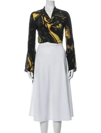 Pre-owned Kim Shui Printed V-neck Crop Top In Black