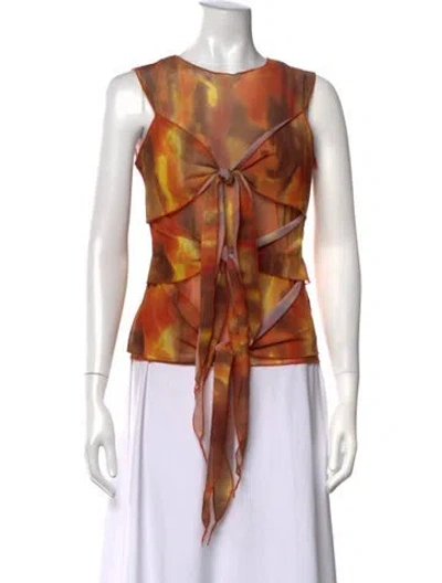 Pre-owned Kim Shui Printed V-neck Top In Orange