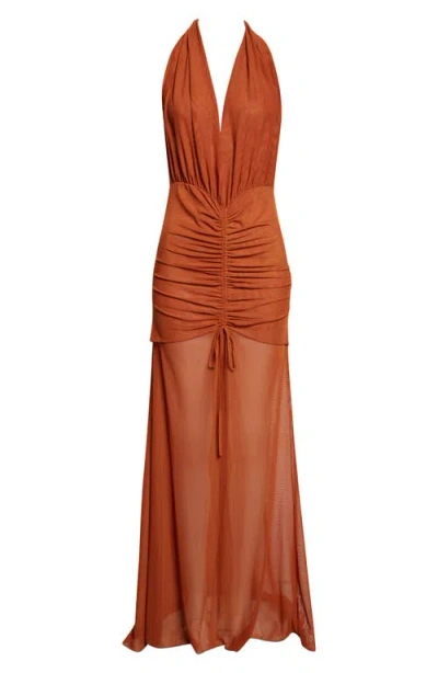 Kim Shui Rust Mesh Halter Dress In Brown