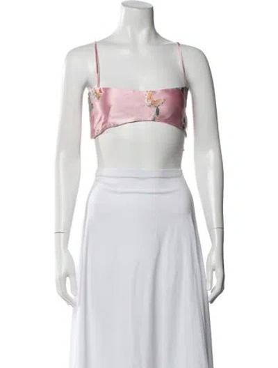 Pre-owned Kim Shui Satin Floral Print Crop Top In Pink