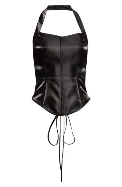 Kim Shui Satin Halter Bustier Top In Black