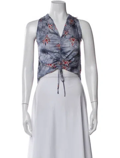 Pre-owned Kim Shui Silk Floral Print Crop Top In Blue