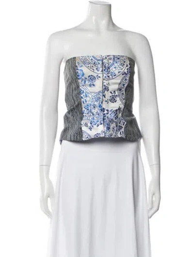 Pre-owned Kim Shui Silk Floral Print Crop Top In Blue