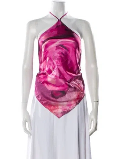 Pre-owned Kim Shui Silk Floral Print Crop Top In Pink