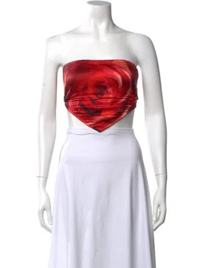 Pre-owned Kim Shui Silk Floral Print Crop Top In Red