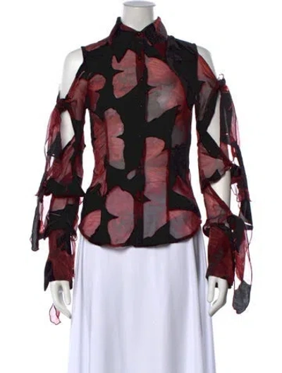 Pre-owned Kim Shui Silk Floral Print Top In Black/burgundy