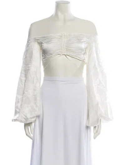 Pre-owned Kim Shui Silk Off-the-shoulder Crop Top In White