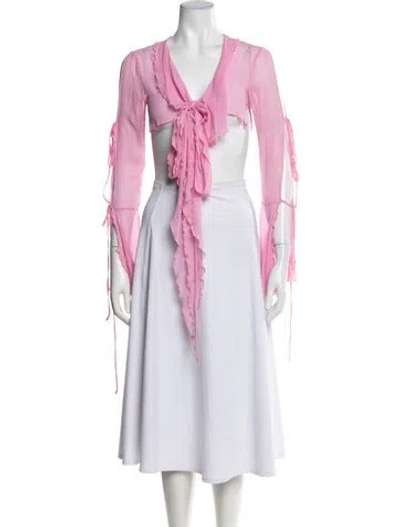 Pre-owned Kim Shui Silk V-neck Crop Top In Pink