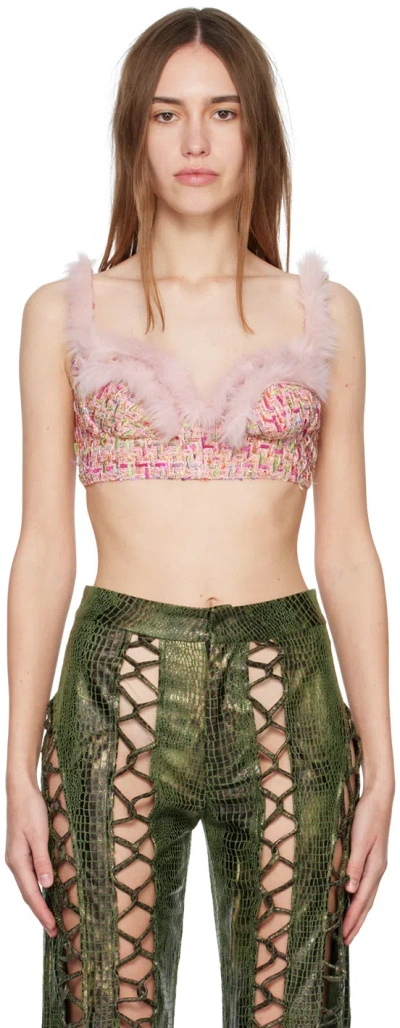 Kim Shui Tweed Furry Bralette In Pink