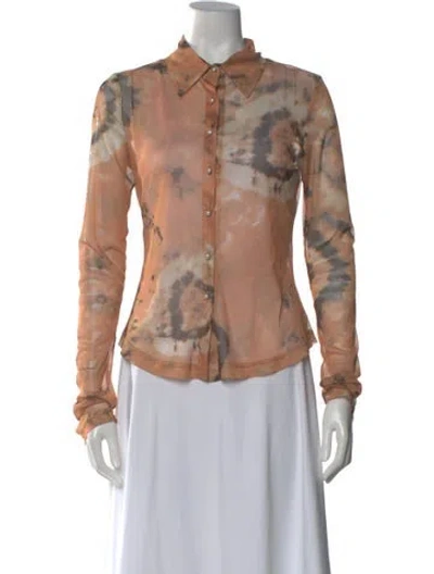 Pre-owned Kim Shui Tie-dye Print Long Sleeve Button-up Top In Brown