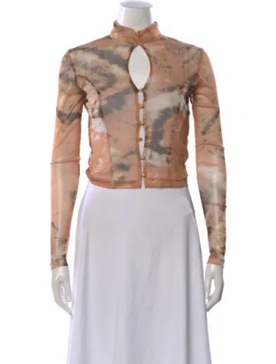 Pre-owned Kim Shui Tie-dye Print Mock Neck Top In Brown