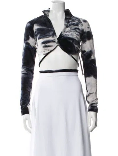 Pre-owned Kim Shui Tie-dye Print V-neck Crop Top W/ Tags In Blue